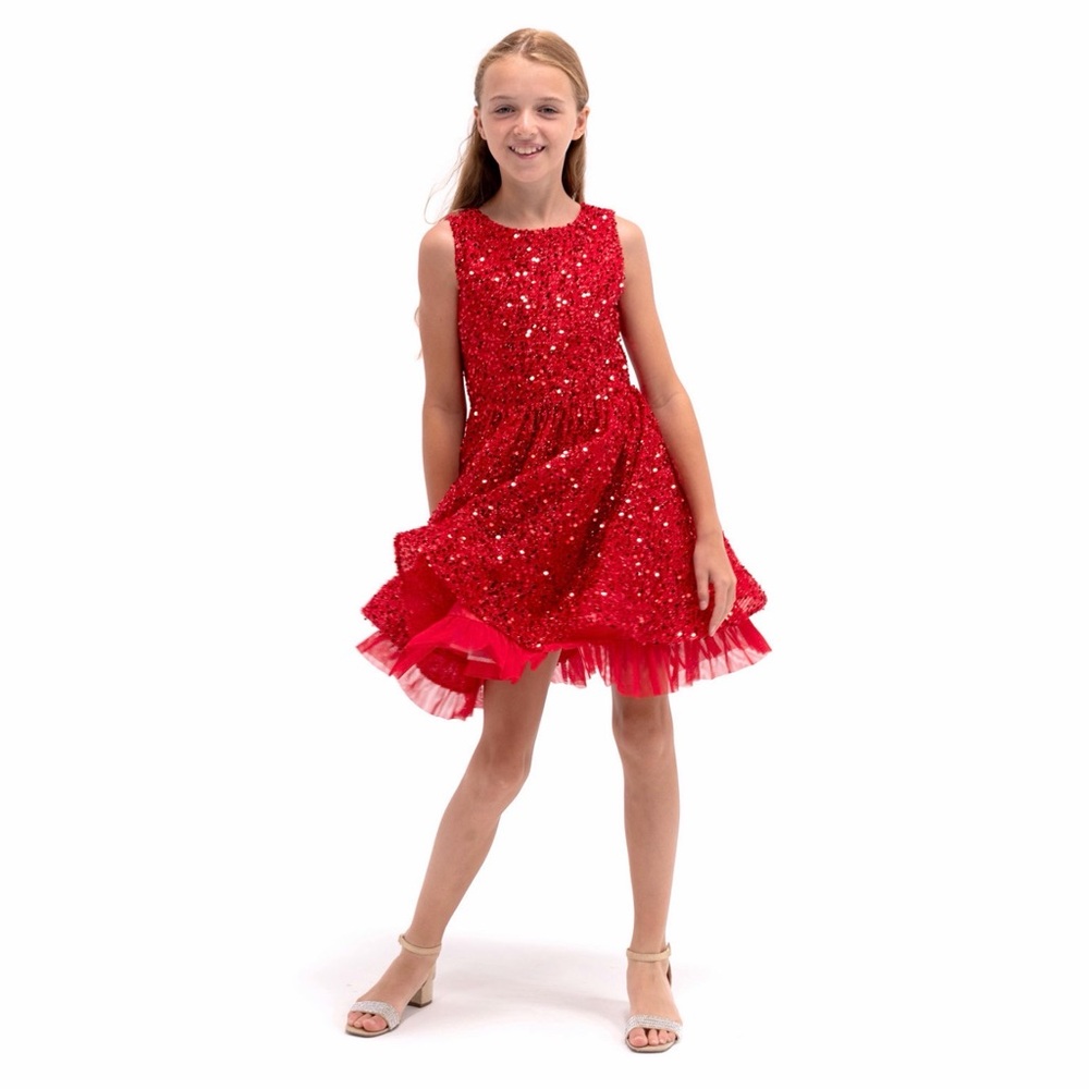 Big Girls Sleeveless All-Over Sequin with Glitter Mesh Social Dress